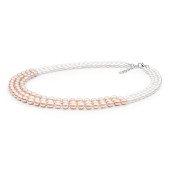 Colier cu 3 randuri de perle naturale albe si roz si argint DiAmanti 212-27-G